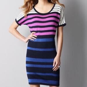 Ann Taylor LOFT Womens Wool Blend Sweater Dress Size Large Multicolor Stripe